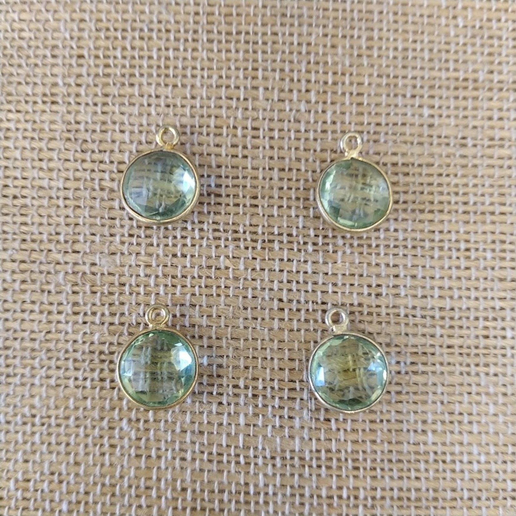 Green Amethyst Quartz 10mm Faceted Gold Plated Pendant