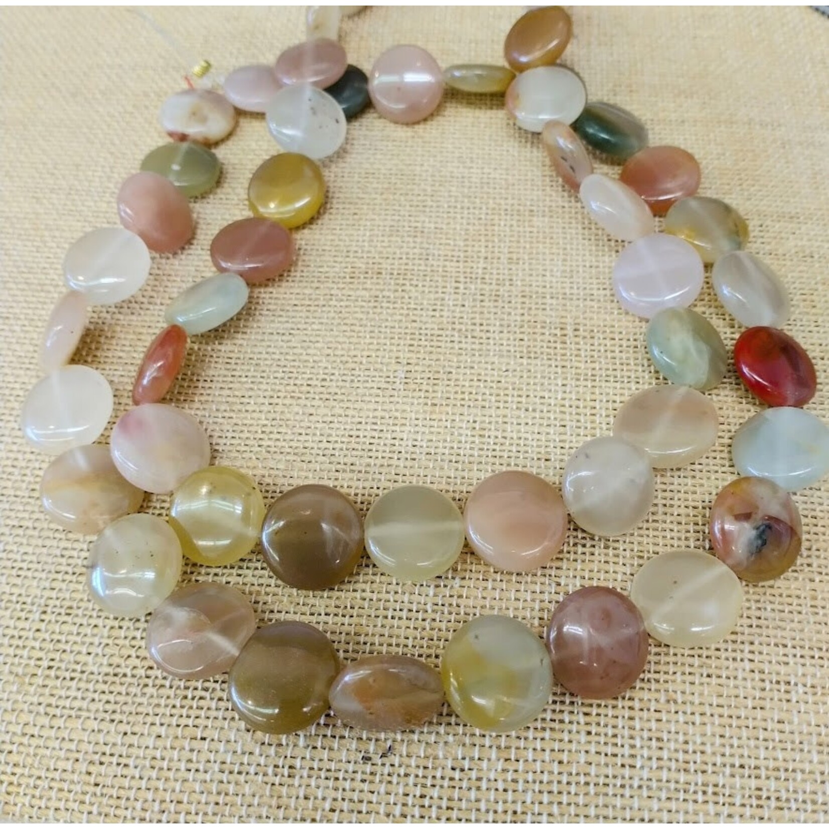 Mixed Agate 15mm Coin Bead Strand