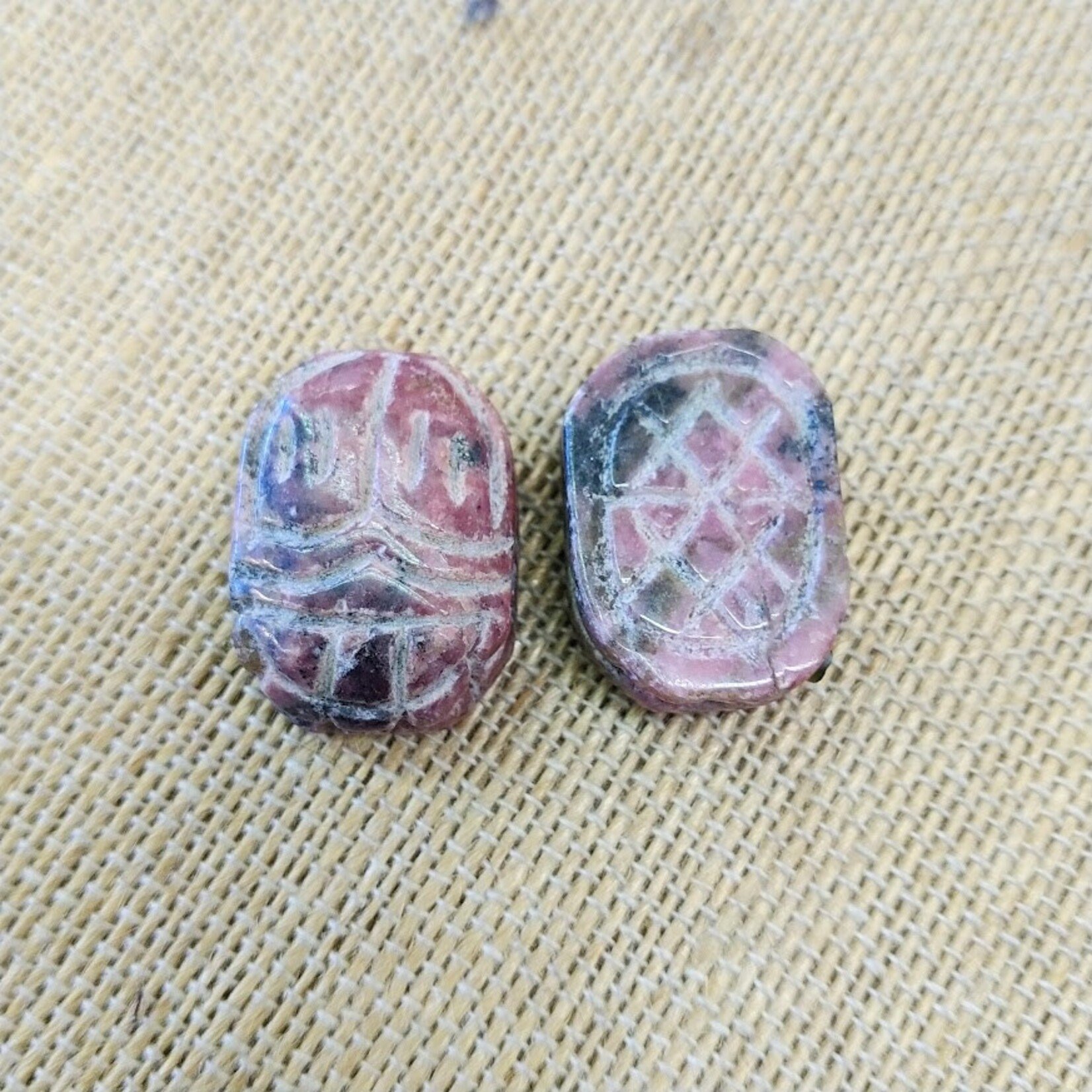 Rhodochrosite 18x25mm Etched Scarab Bead - Single