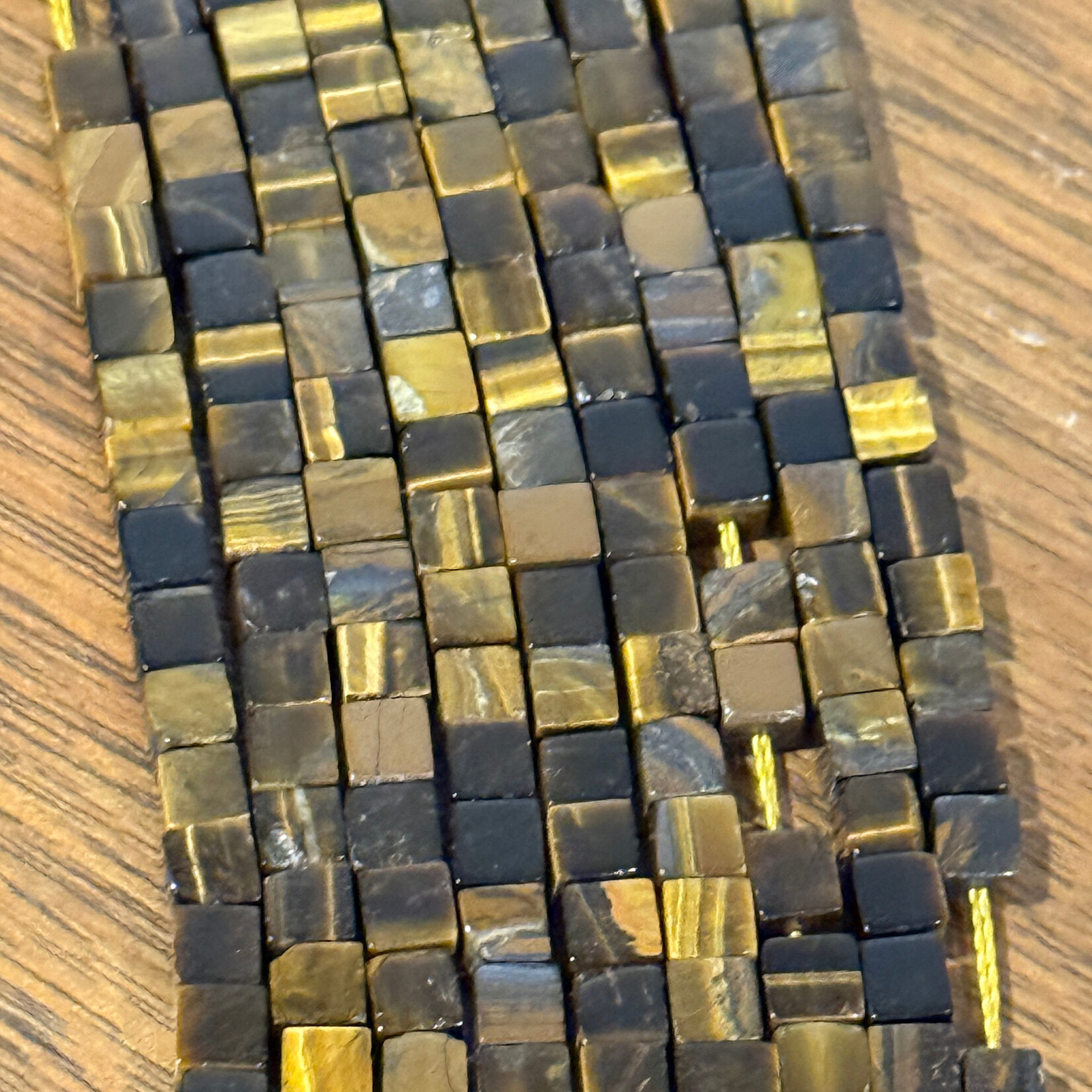Tiger Eye 5mm Square-Cut Cube Bead Strand