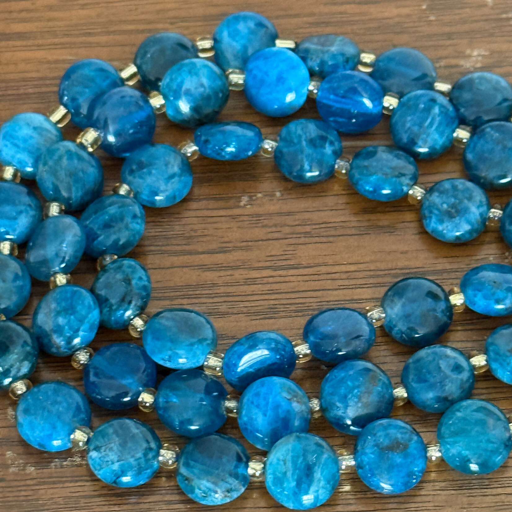 Apatite 10mm Faceted Coin Bead Strand