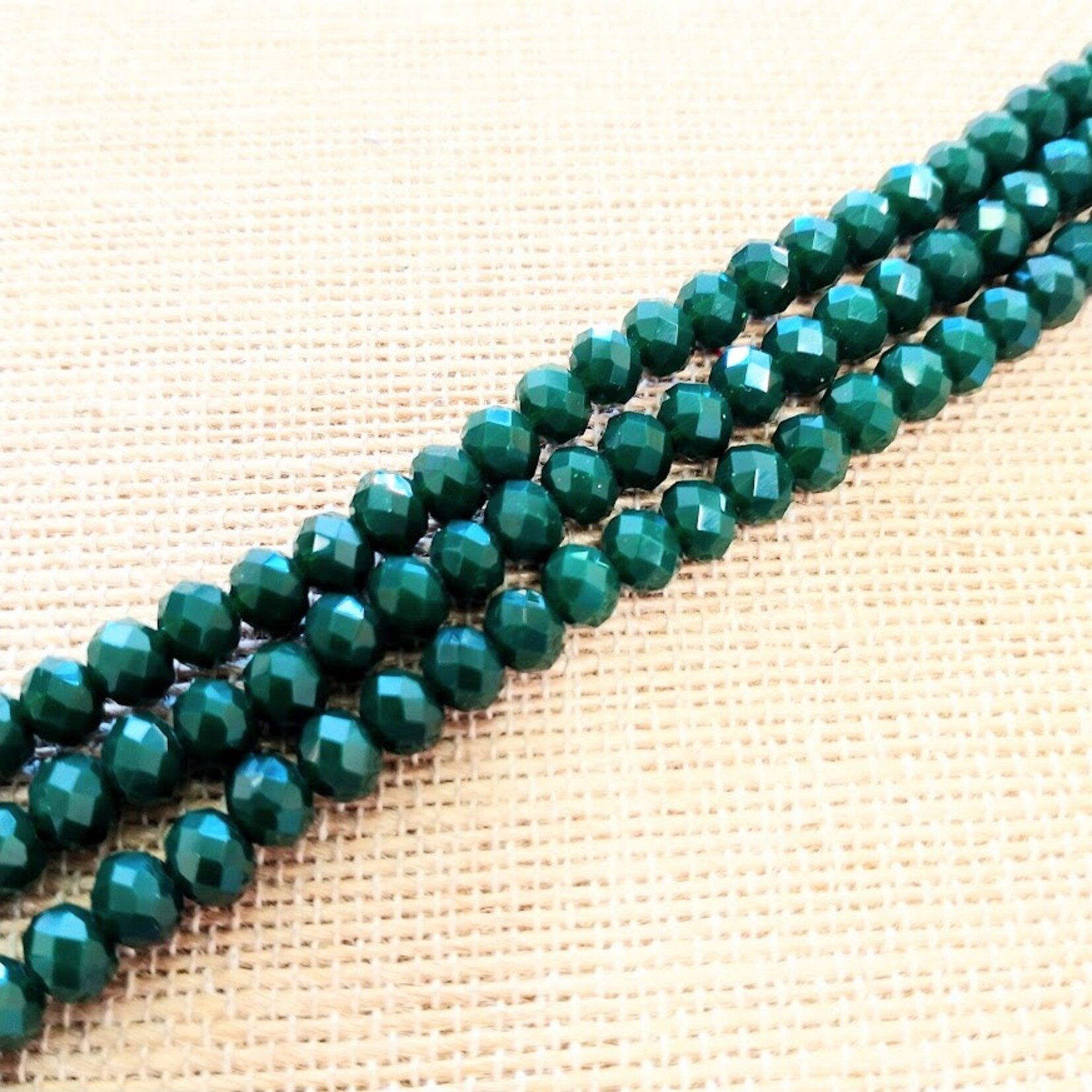 Faceted Glass Rondelle  4x6mm Dark Green Bead Strand