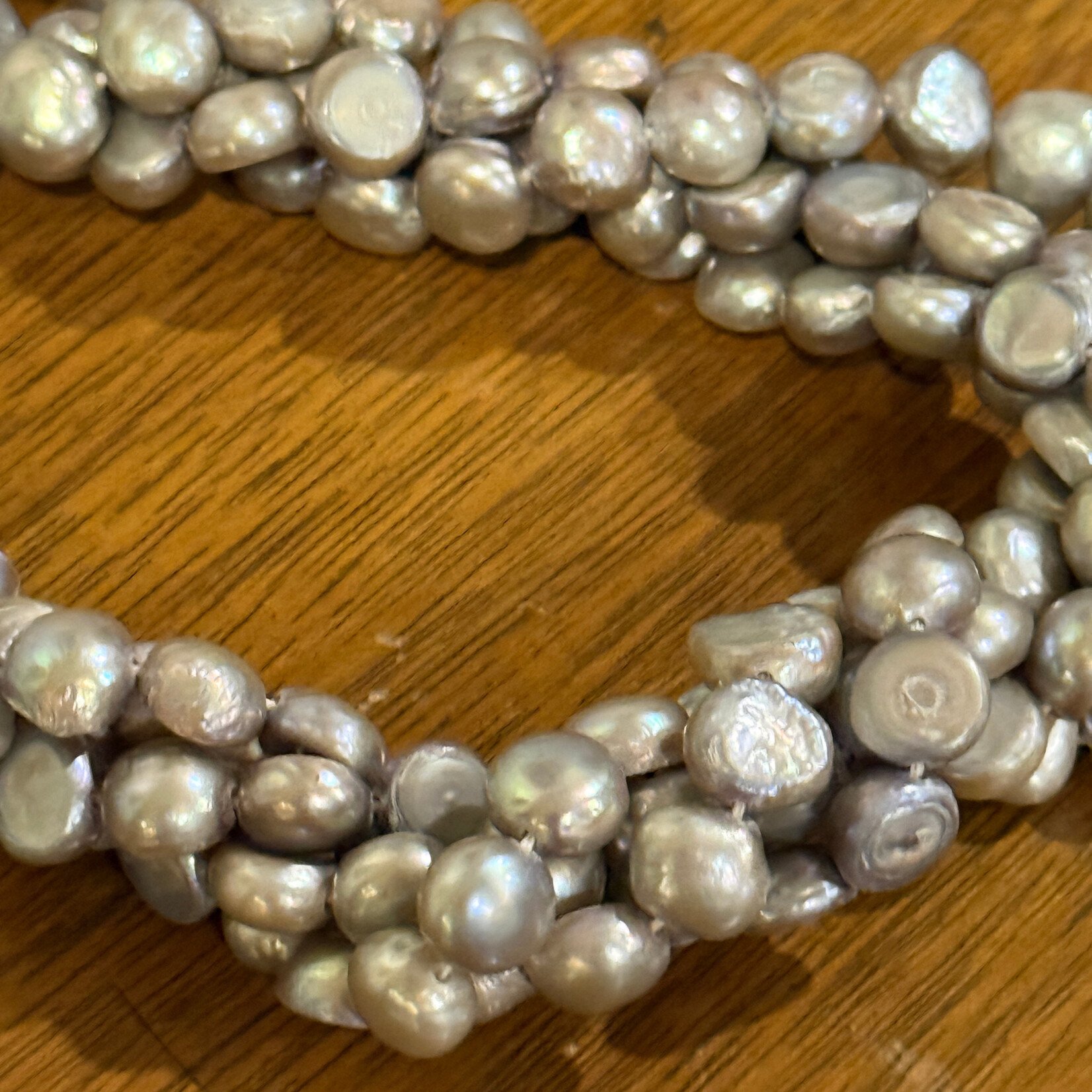 Freshwater Pearl  5-8mm Flatback Silver Bead Strand