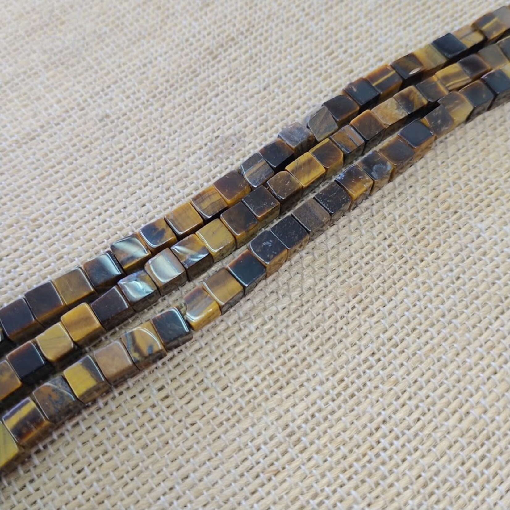Tiger Eye 5mm Square-Cut Cube Bead Strand