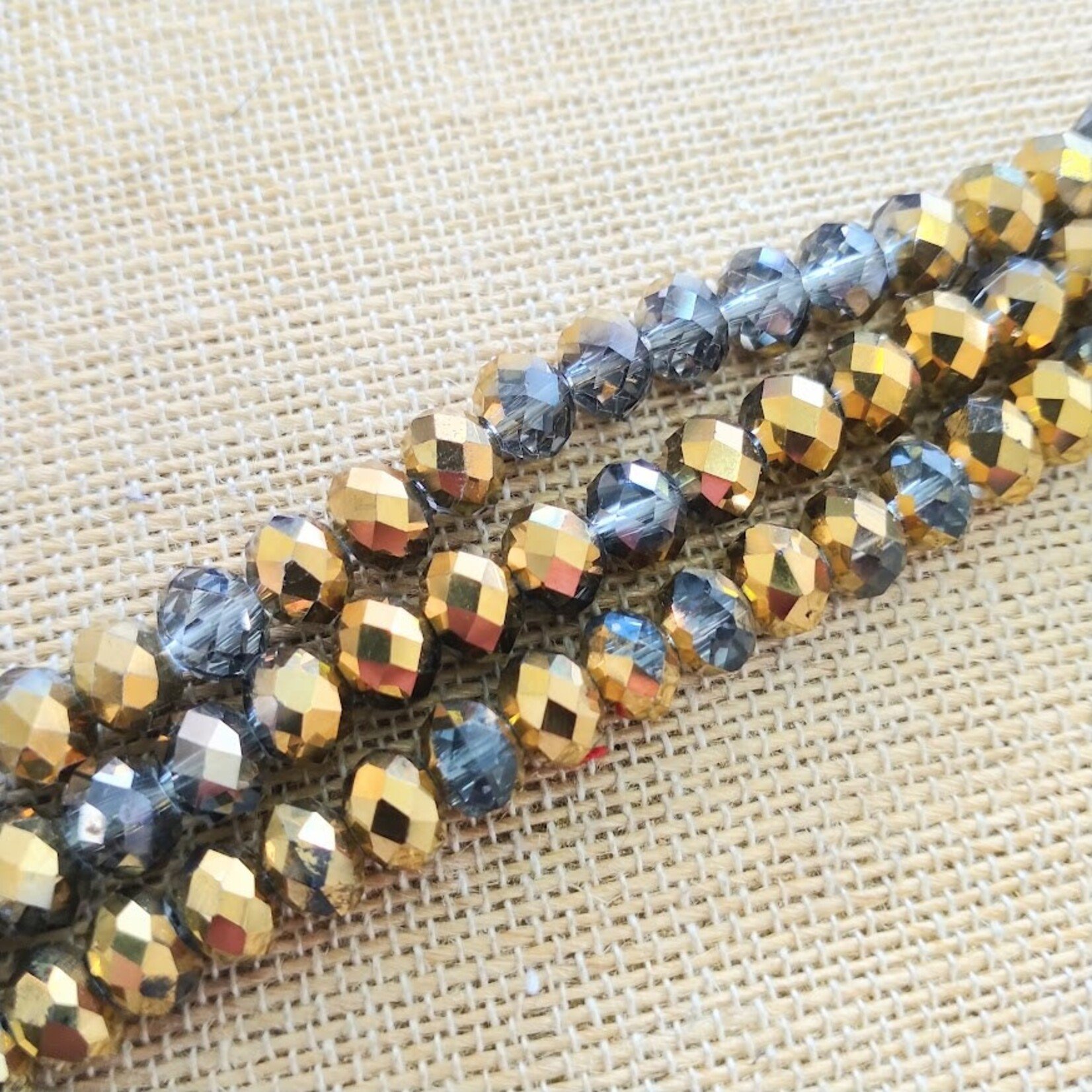 Faceted Glass Rondelle  6x8mm Golden Silver Bead Strand