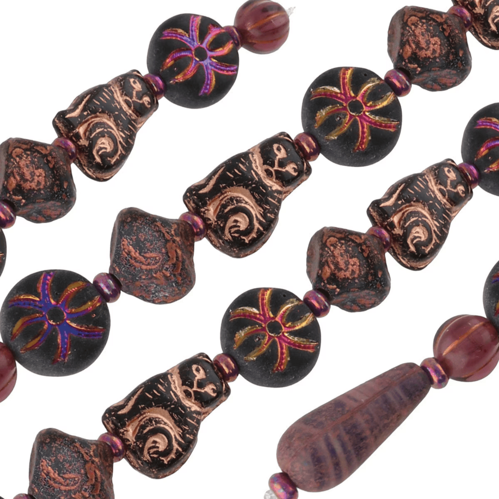 Czech Glass Table Cut Copper Cat Mix Bead Strand