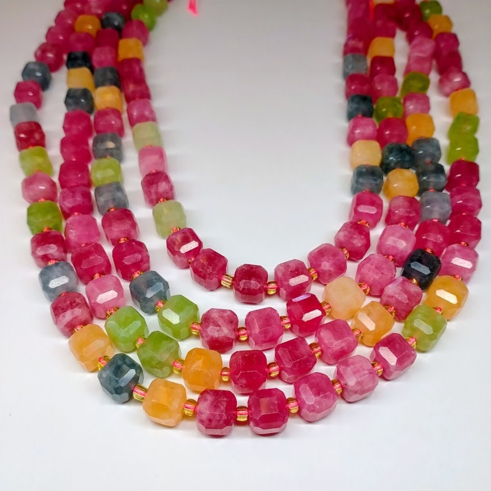 Jade Multicolored 10mm Faceted Square Cube Bead Strand