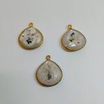 Moss Agate 30x25mm Teardrop Gold Plated Bezeled Pendant