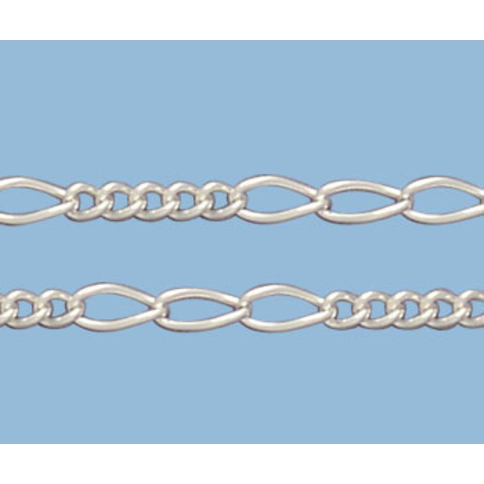 Sterling Silver 5 Short & 3 Long Links 1.7mm Figaro Chain - 1 inch