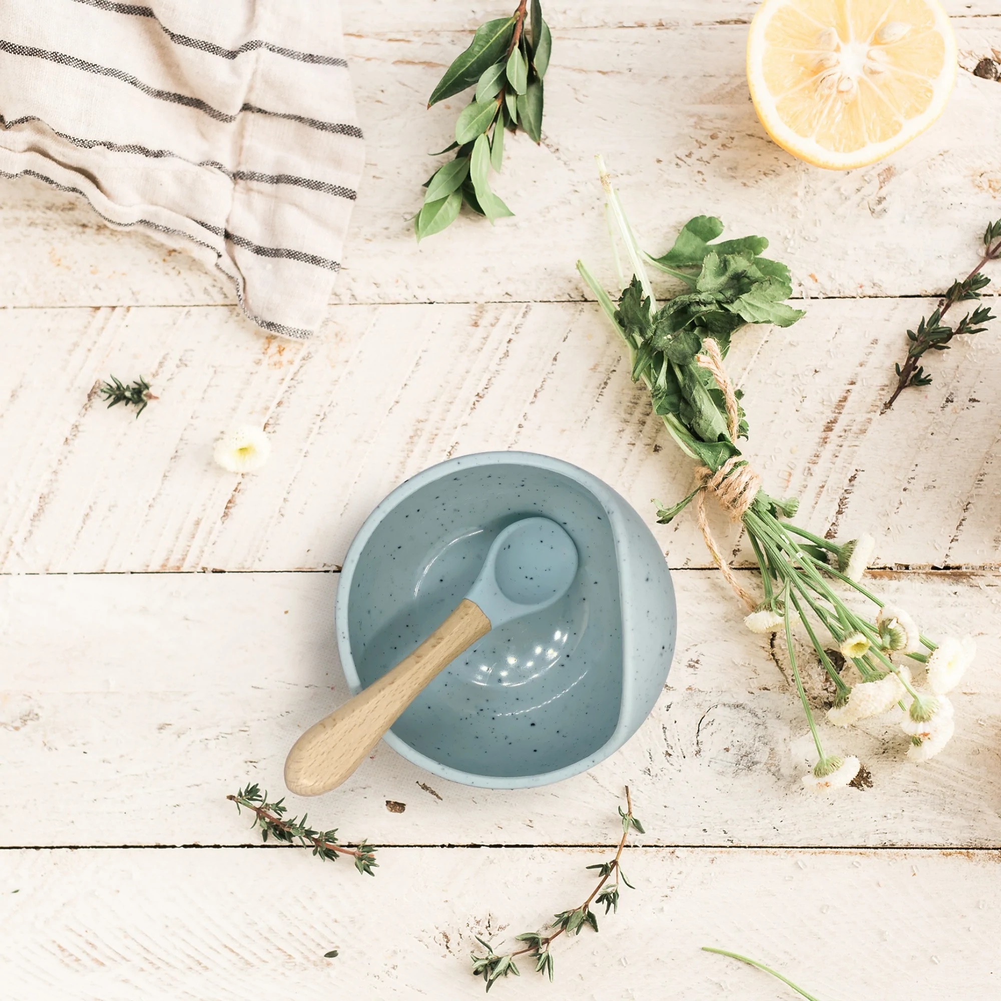 Kushies Kushies Siliscoop Bowl & Spoon Set Seafoam