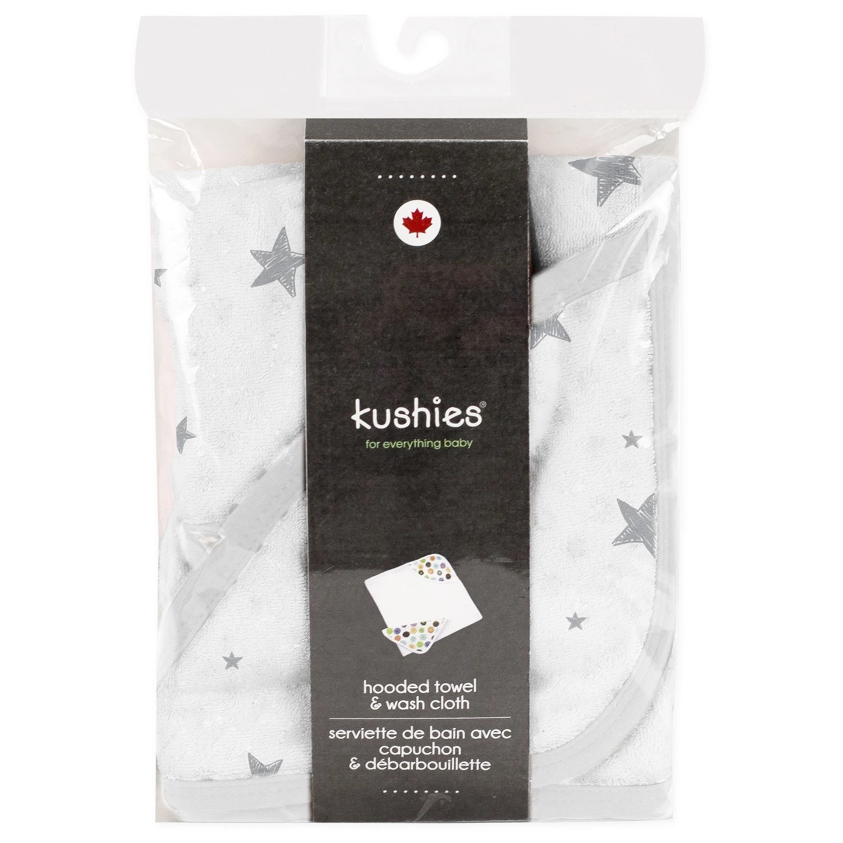 Kushies Kushies Hooded Towel & Washcloths Grey Star