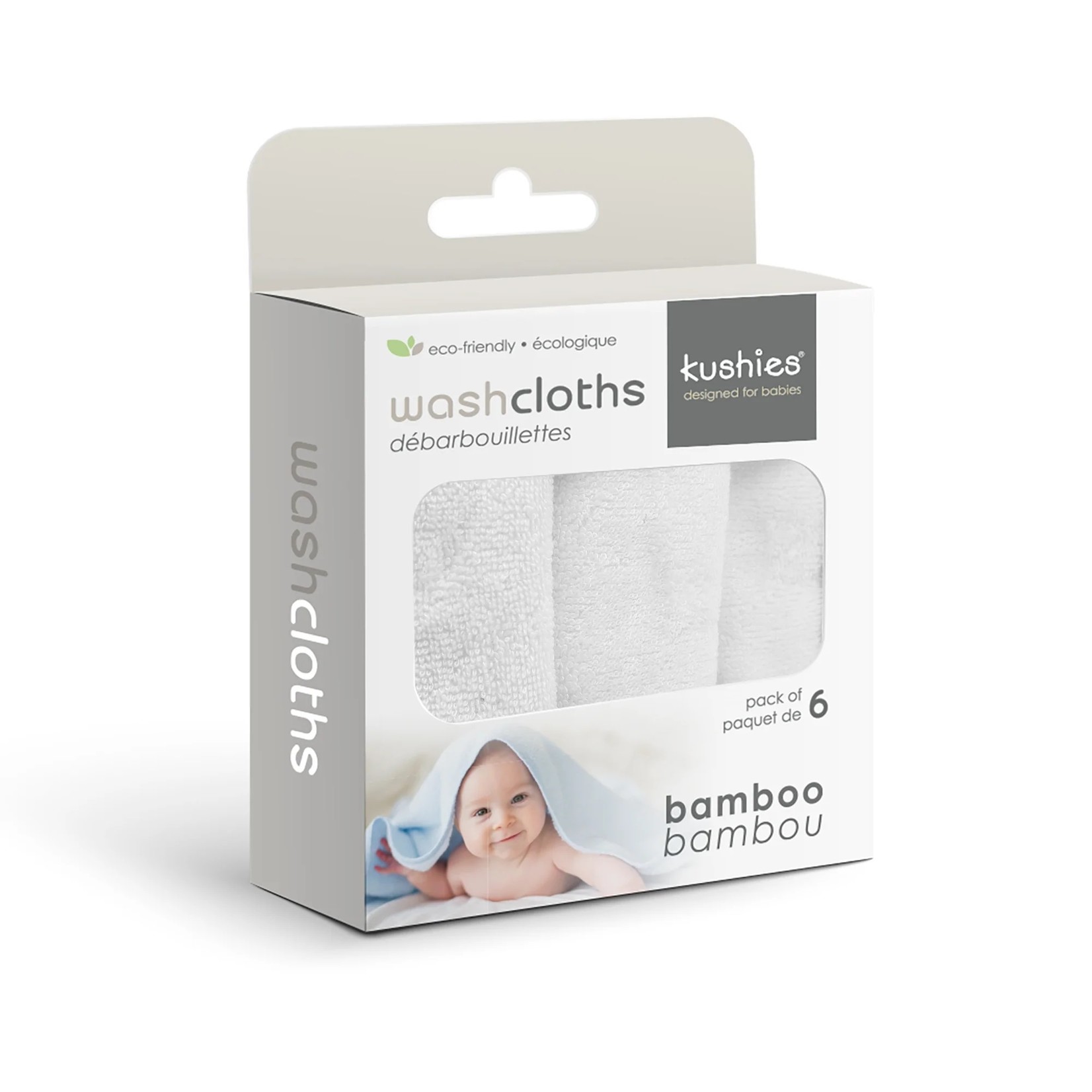 Kushies Kushies Bamboo Washcloths 6pk White