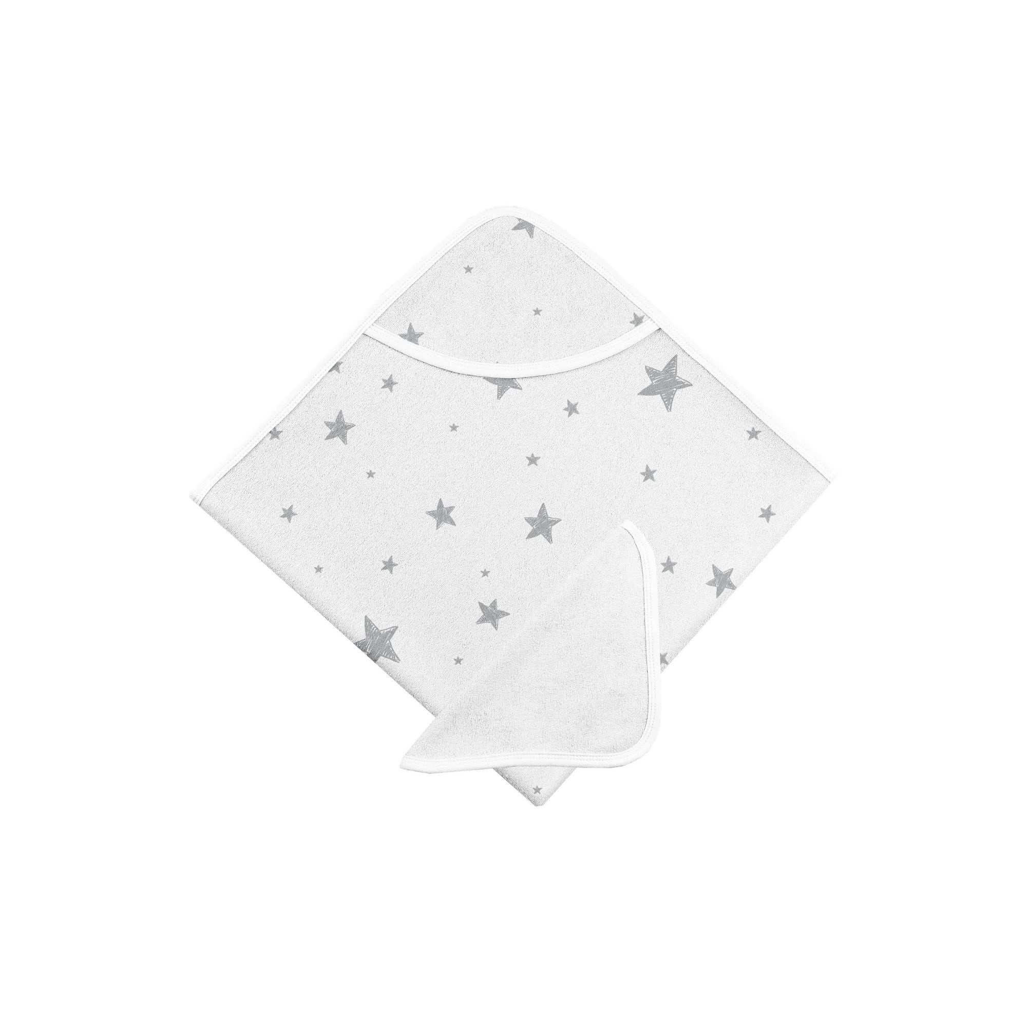 Kushies Kushies Hooded Towel & Washcloths Grey Star