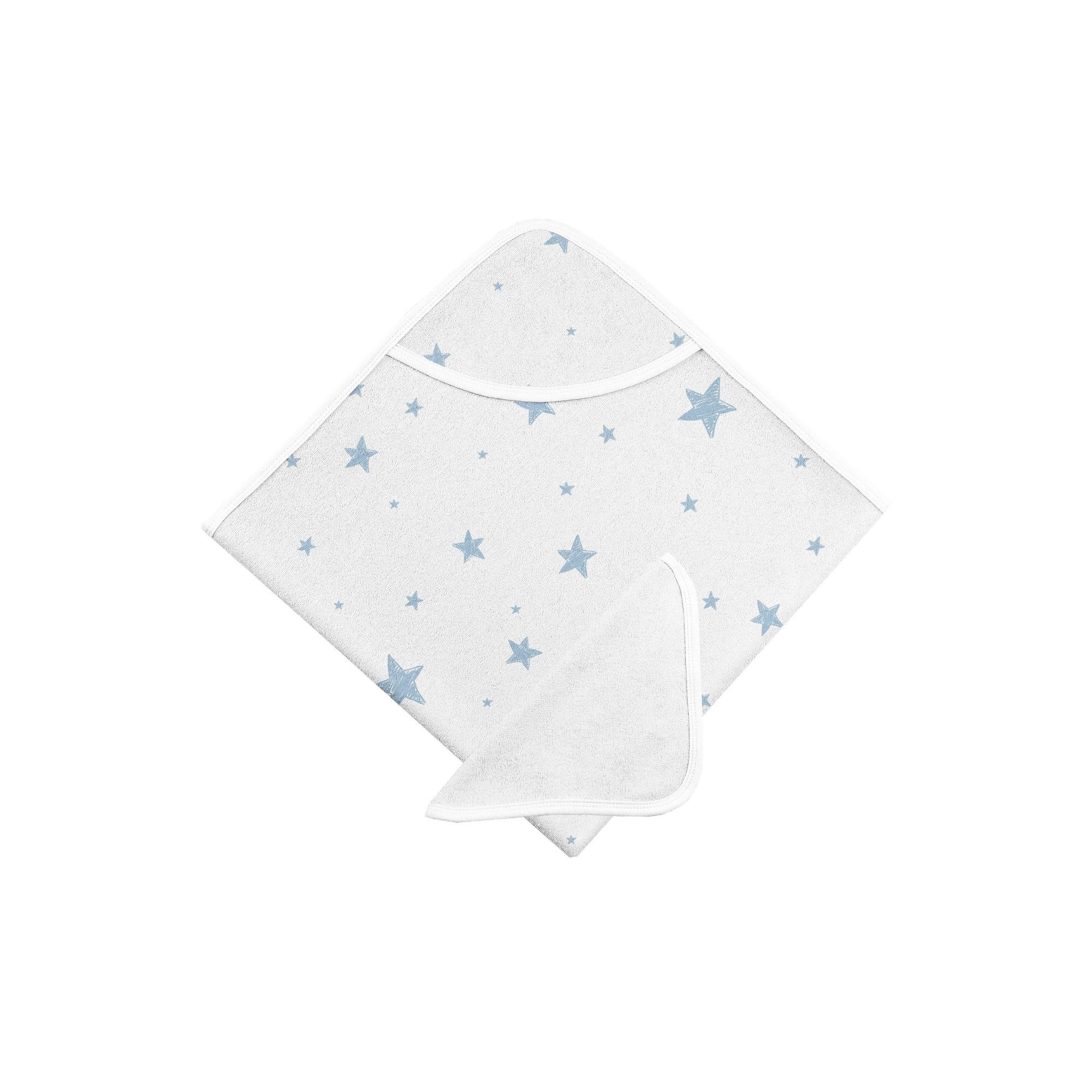 Kushies Kushies Hooded Towel & Washcloths Blue Star