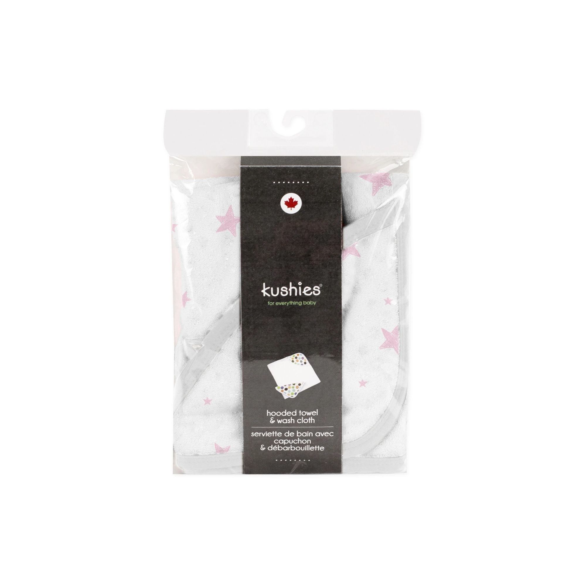Kushies Kushies Hooded Towel & Washcloths Pink Star