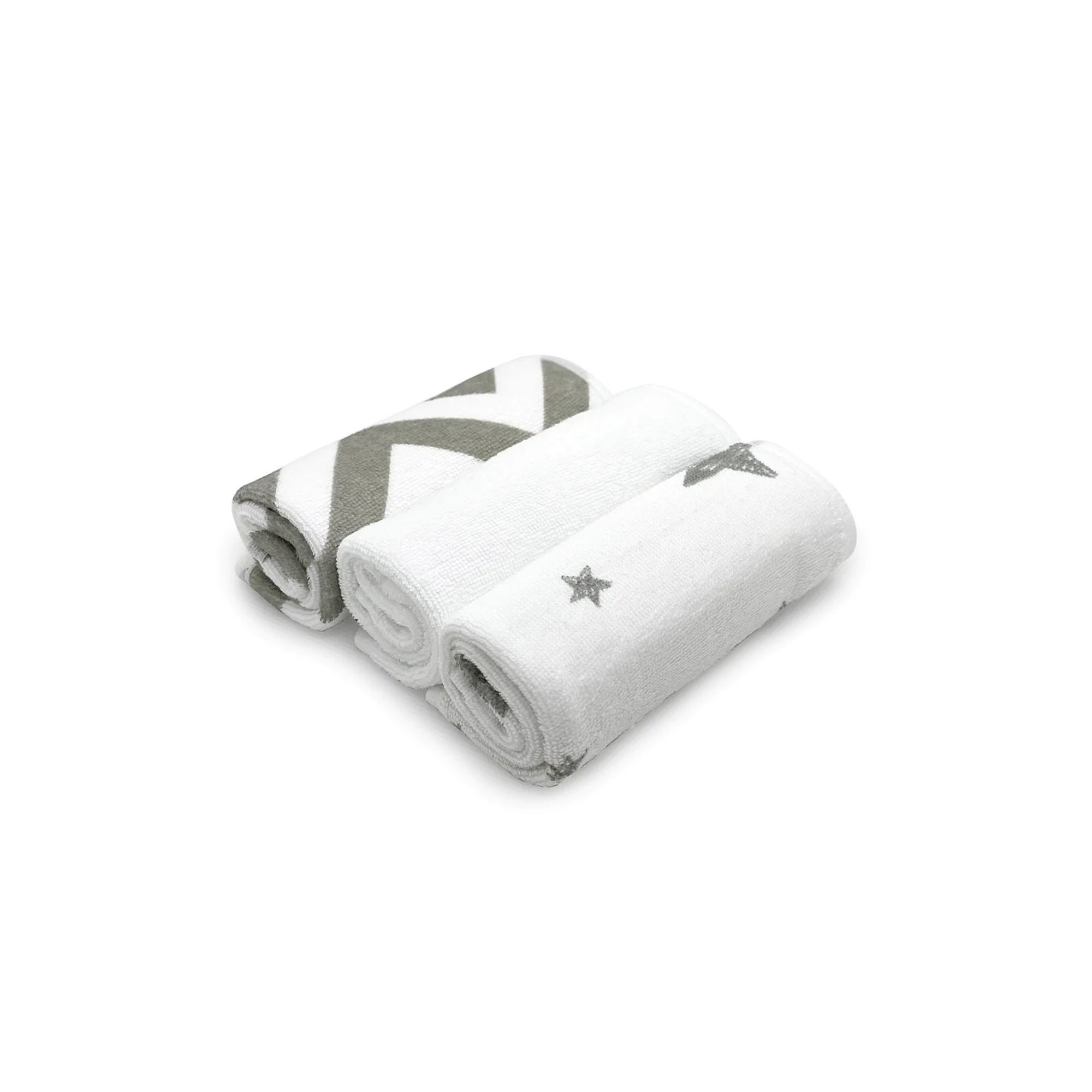 Kushies Kushies Washcloths 3pk Grey Chevron/White