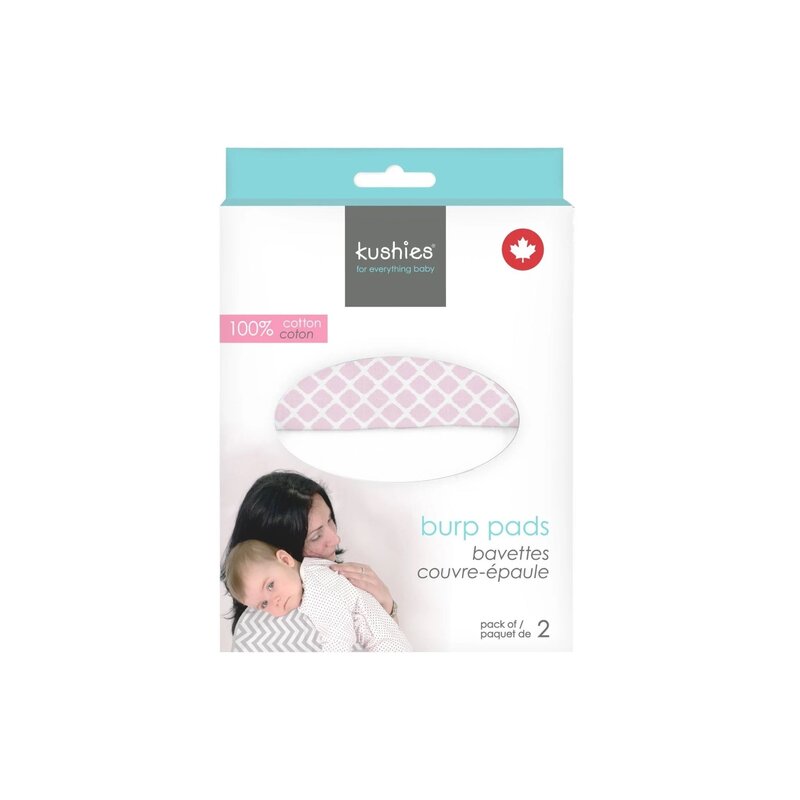 Kushies Kushies Burp Pads 2pk Pink Lattice/White