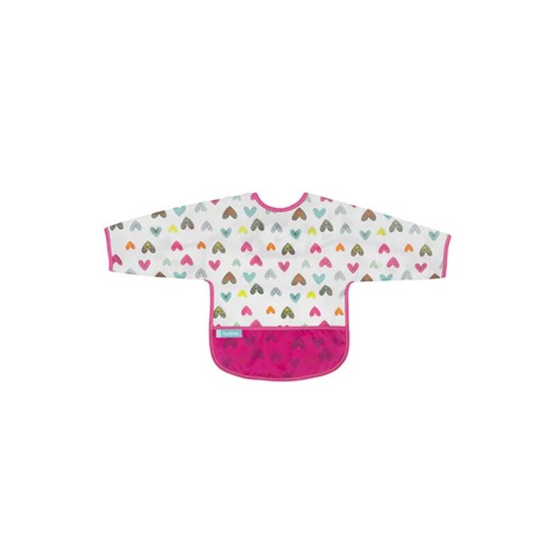 Kushies Kushies Clean Bib w/Sleeves White Doodle Hearts