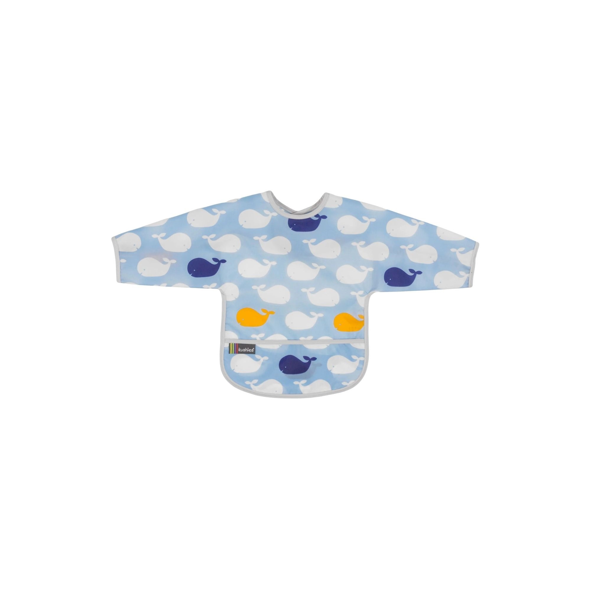Kushies Kushies Clean Bib w/Sleeves Blue Whales