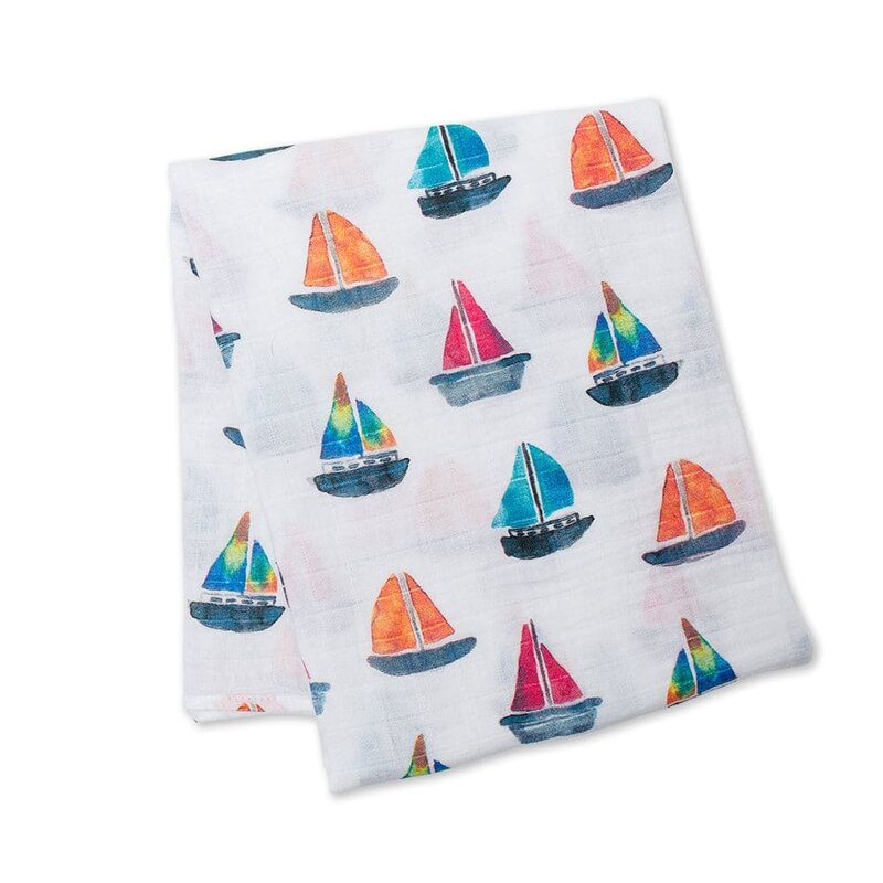 Lulujo Lulujo Muslin Swaddle Cotton Sailboat 47" x 47"