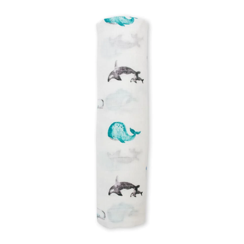 Lulujo Lulujo Muslin Swaddle Bamboo Whales 47" x 47"