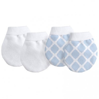 Kushies Kushies No Scratch Mittens 2pk White/Blue Lattice