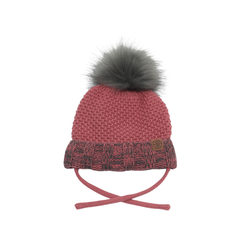 CaliKids Calikids Knit Fur PomPom Hat Brick Combo