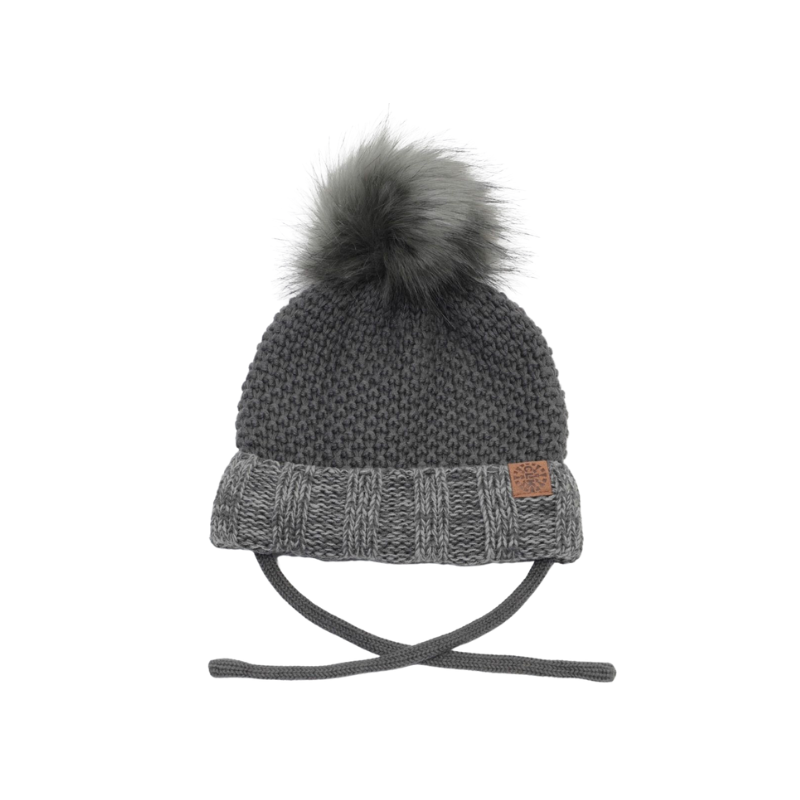 CaliKids Calikids Knit Fur PomPom Hat Charcoal Combo