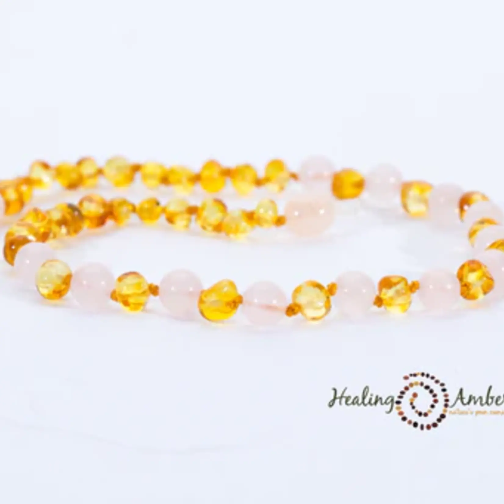 Healing Amber Healing Amber Gemstone Necklace Gold Amber/Rose