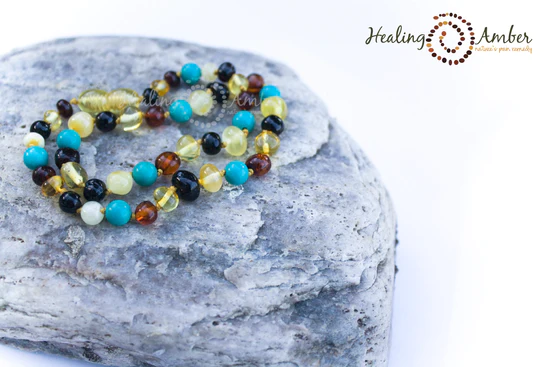 Healing Amber Healing Amber Gemstone Necklace Multi Amber/Turq