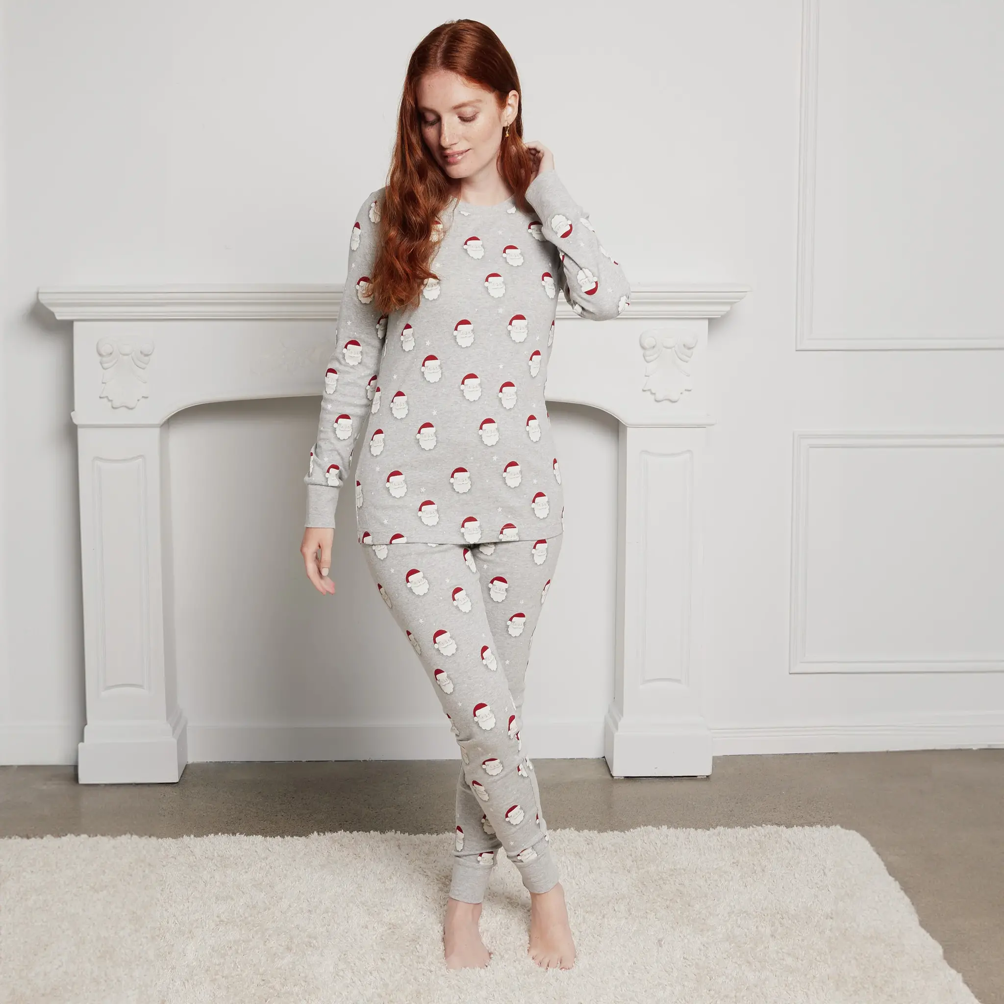 Petit Lem Petit Lem Adult Xmas PJ's Ladies Santa Heather Grey