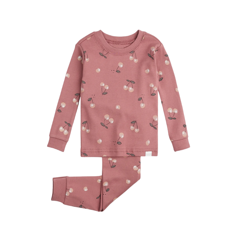 Petit Lem Petit Lem LS 2pc AOP Cherries Dark Pink