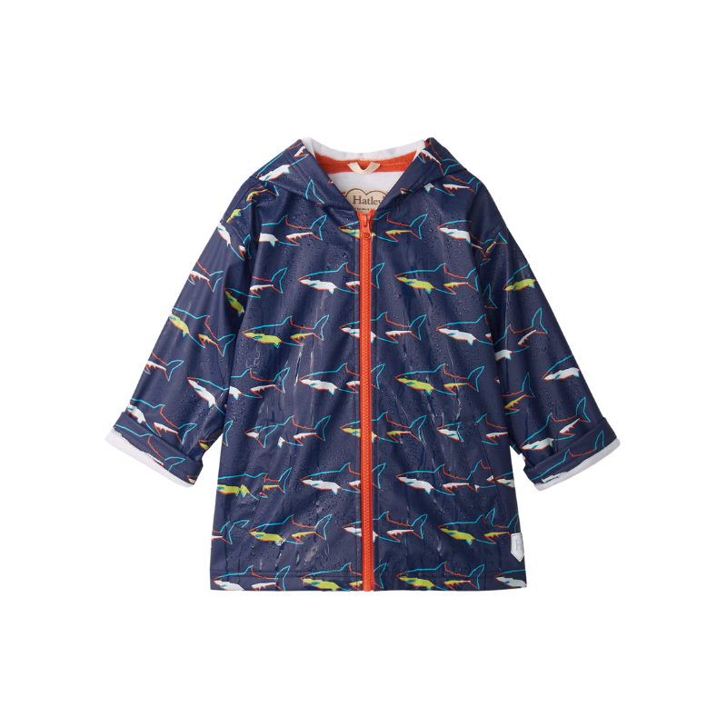 Hatley Hatley Zip Up Rain Jacket Colour Change Sharks Blue