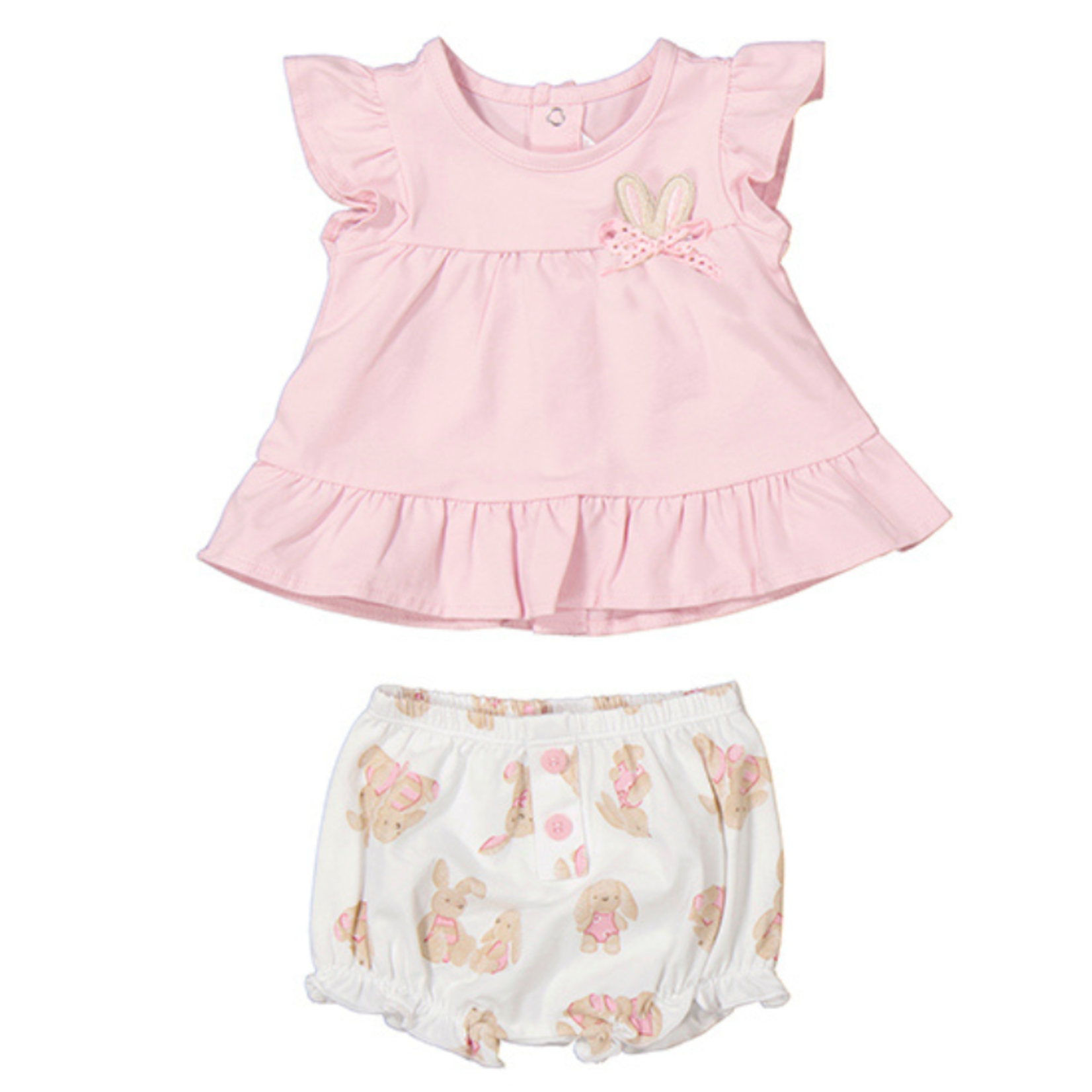 Mayoral Mayoral 2pc Rose Ruffle Top w/ White AOP Shorts