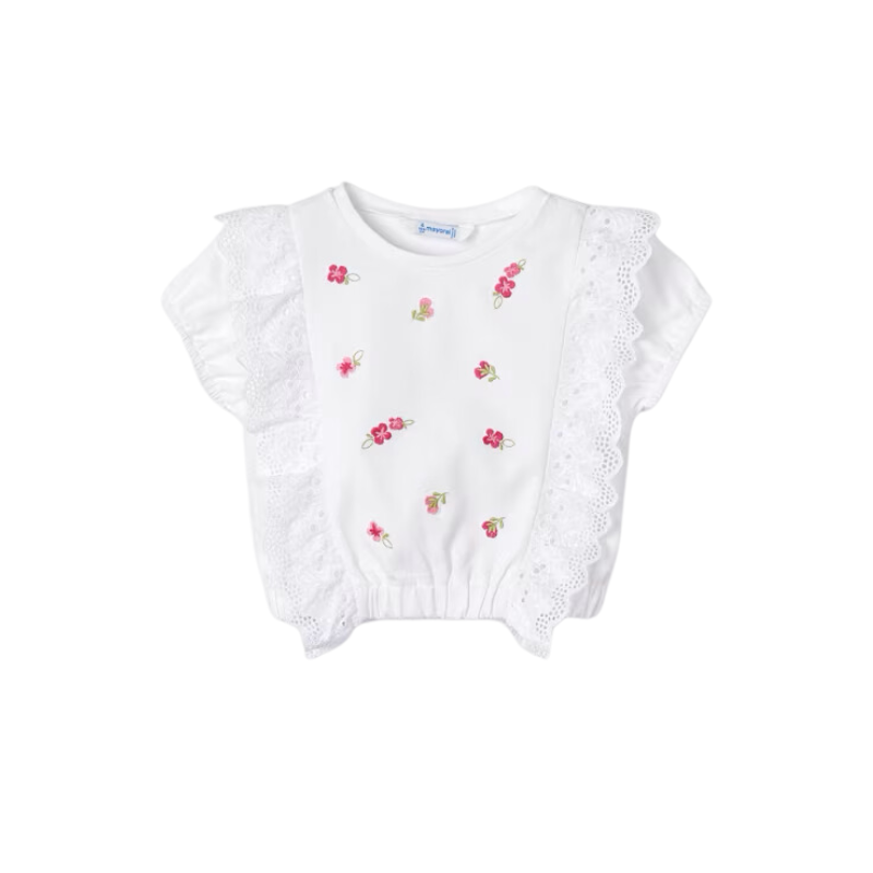 Mayoral Mayoral S/S Ruffled Shirt White/Fuchsia