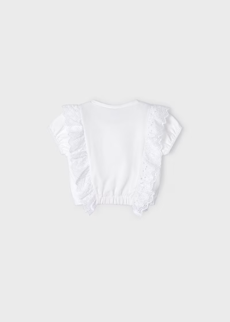 Mayoral Mayoral S/S Ruffled Shirt White/Fuchsia