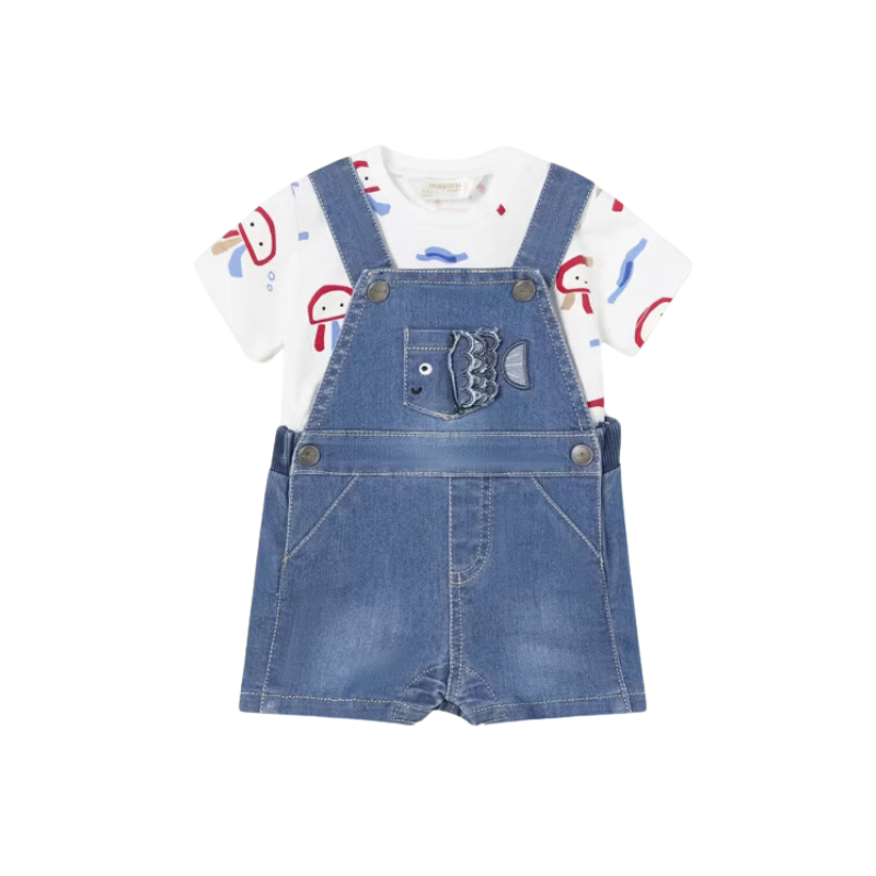 Mayoral Mayoral 2pc Denim Dungaree Set Mars/White