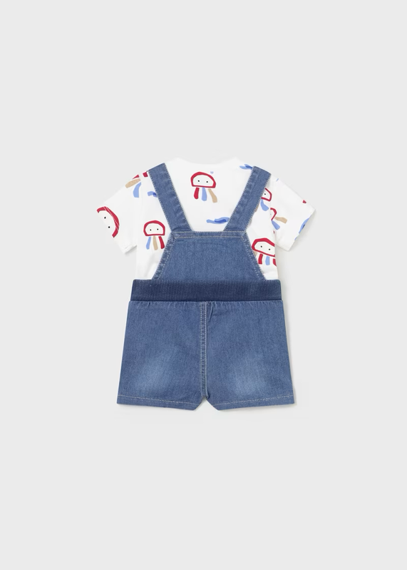 Mayoral Mayoral 2pc Denim Dungaree Set Mars/White