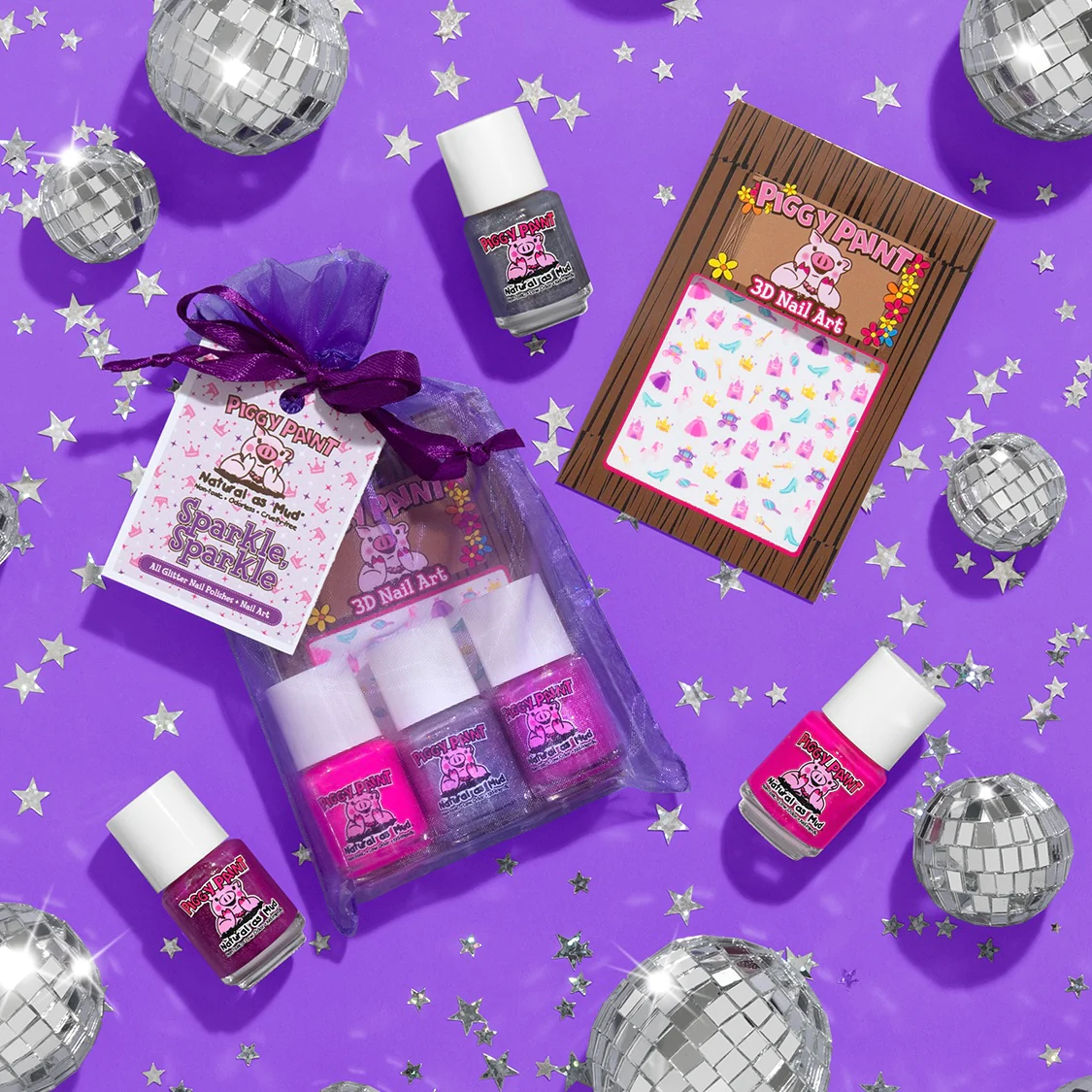 Piggy Paint Piggy Paint Sparkle, Sparkle! Gift Set 3 polish & Nail Art