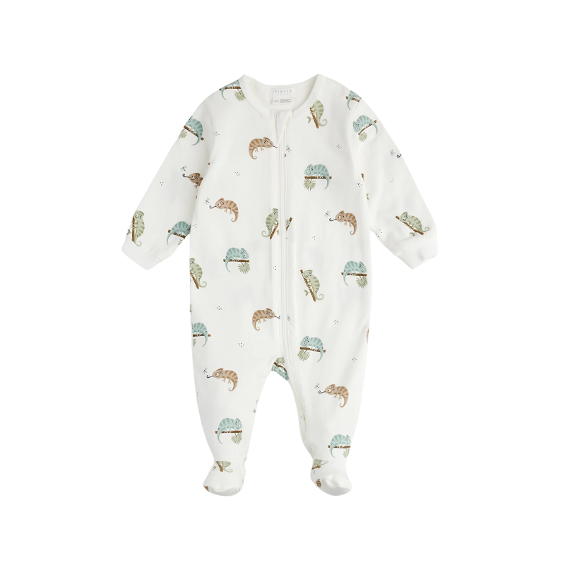 Petit Lem Petit Lem Onesie AOP Geckos White