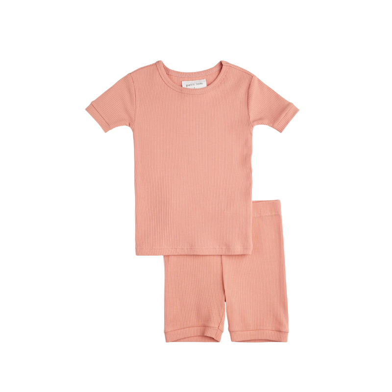 Petit Lem Petit Lem 2pc S/S Ribbed Short Pajamas Coral