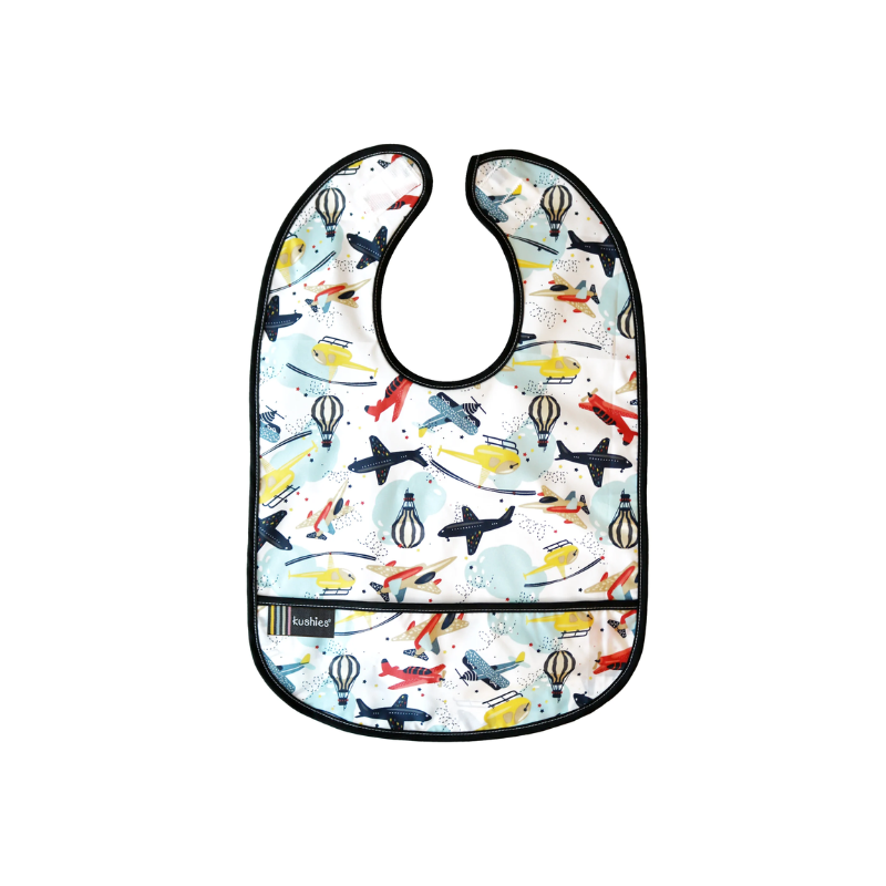 Kushies Kushies Clean Bib White Airplanes