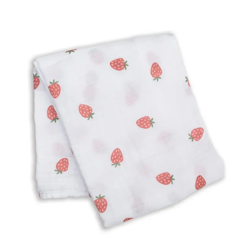 Lulujo Lulujo Muslin Swaddle Strawberries 40" x 40