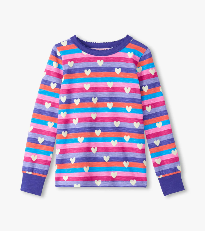 Hatley Hatley Pajama Set Stripes and Hearts Rose Violet