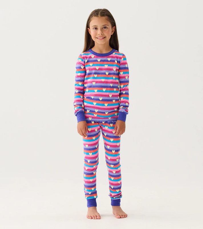 Hatley Hatley Pajama Set Stripes and Hearts Rose Violet