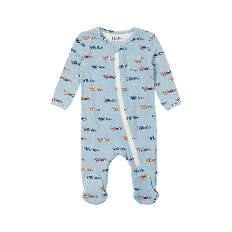 Hatley Hatley Cozy Baby Bamboo Onesie Grand Prix Blue Fog