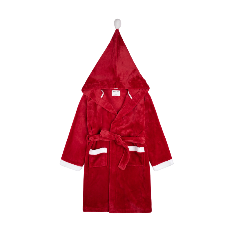 Petit Lem Petit Lem Scarlet Holiday Plush Hooded Robe Red