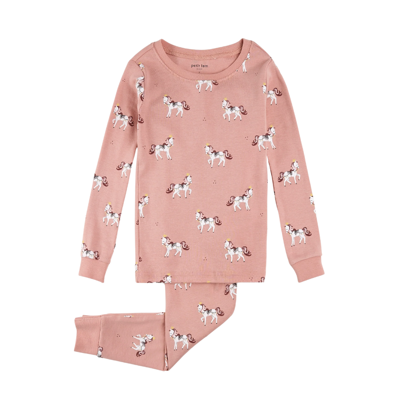 Petit Lem Petit Lem 2pc LS Pajamas Royal Horses Pink