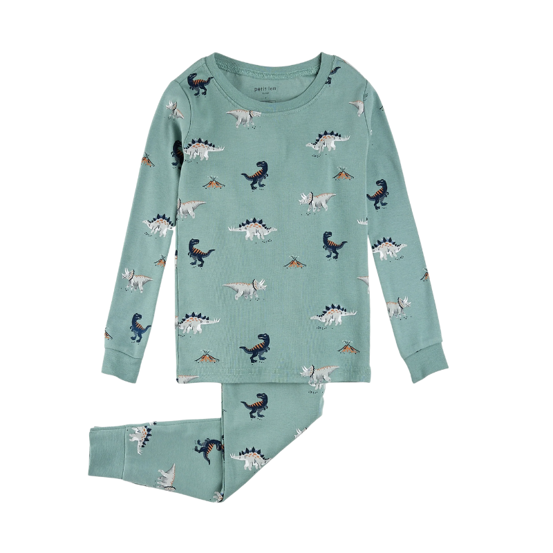 Petit Lem Petit Lem 2pc LS Pajamas Dinosaurs Turquoise