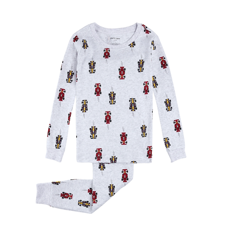 Petit Lem Petit Lem 2pc LS Pajamas Race Cars Light Heather Grey